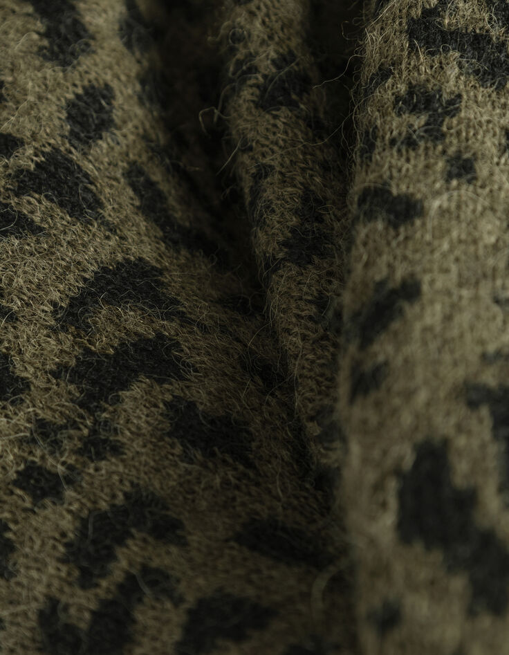 Khaki Damen-Winterpulli Jacquard-Strick Leomuster-6 Khaki Damen-Winterpulli Jacquard-Strick Leomuster-6