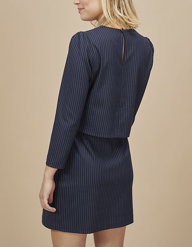 I.Code navy pinstripe dress with ribbed collar-3