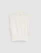 Pull sans manches blanc tricot col camionneur Femme-6