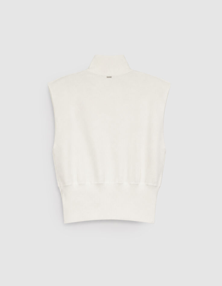 Pull sans manches blanc tricot col camionneur Femme-6