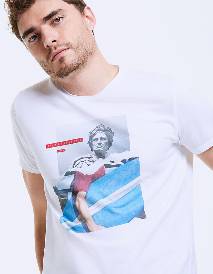 Weißes Herren-T-Shirt mit Surferstatue - IKKS