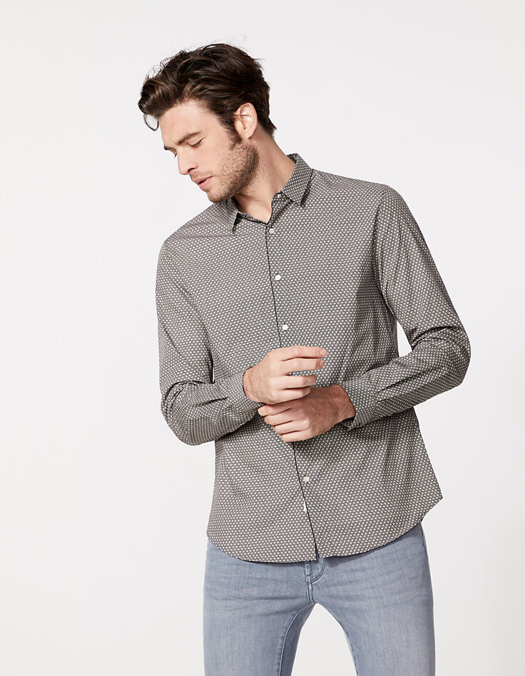 Chemise SLIM noire à motif moucharabieh Homme-2