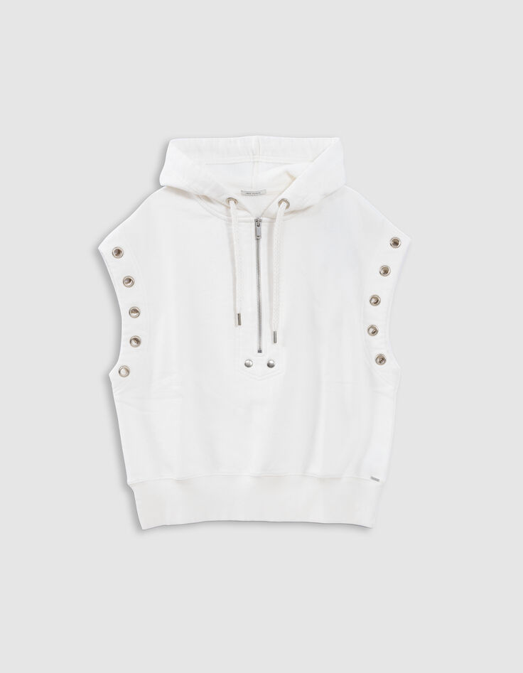 Ärmelloses weißes Sweatshirt Ösendekor-7