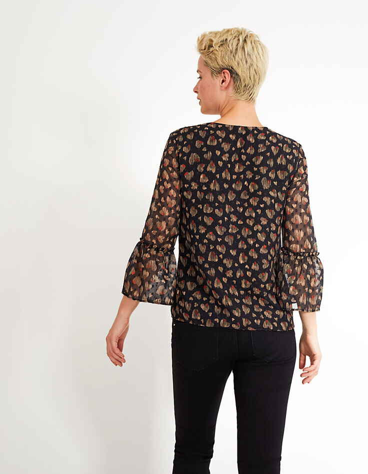 Top negro jacquard estampado ikat corazones I.Code-4