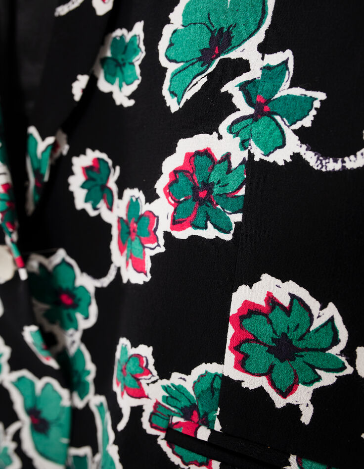 Women’s black suit jacket with green flowers print-2