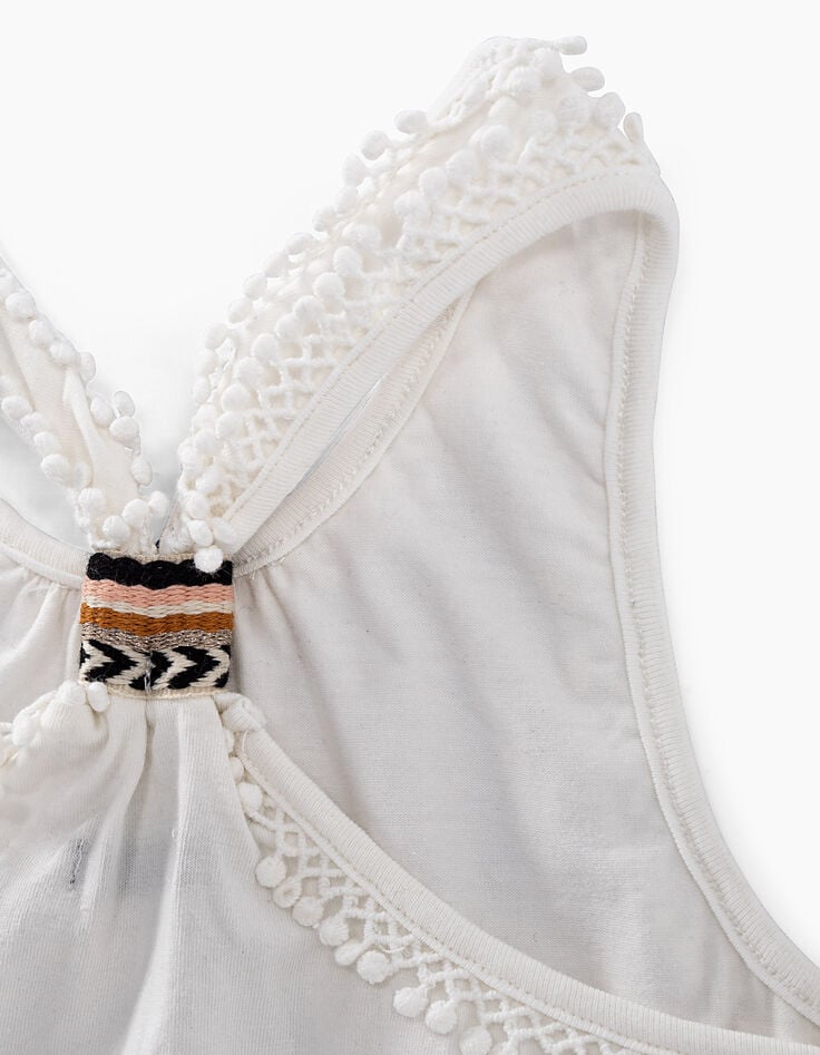 Top blanco roto cordoncillo rejilla y pompones niña-2