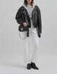 Veste cuir noir esprit motard chevrons clous Femme-1 Veste cuir noir esprit motard chevrons clous Femme-1