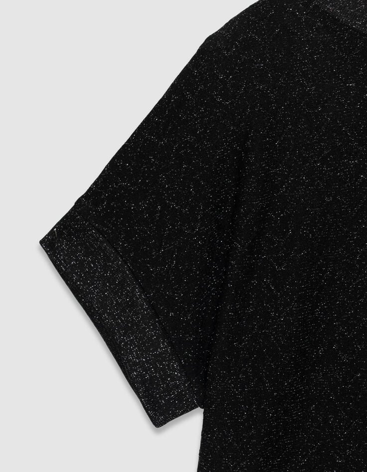Tee-shirt manches courtes noir lurex maille ajourée Femme-3 Tee-shirt manches courtes noir lurex maille ajourée Femme-3