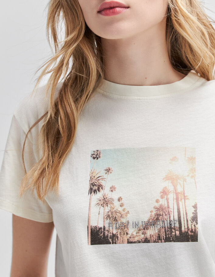 Camiseta blanca algodón strass sobre palmeras mujer - IKKS