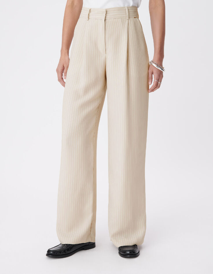 Pantalon de tailleur beige motif rayures tennis Femme-3