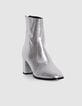 Women's silver leather zipped heeled boots-2