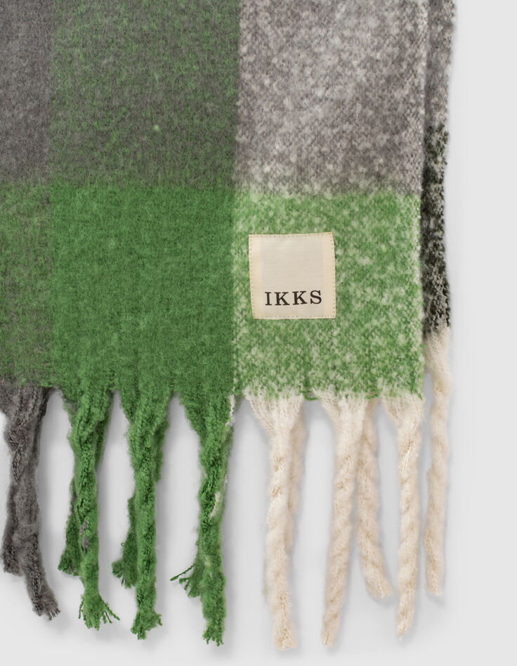 Women’s green-toned check fluffy scarf-2