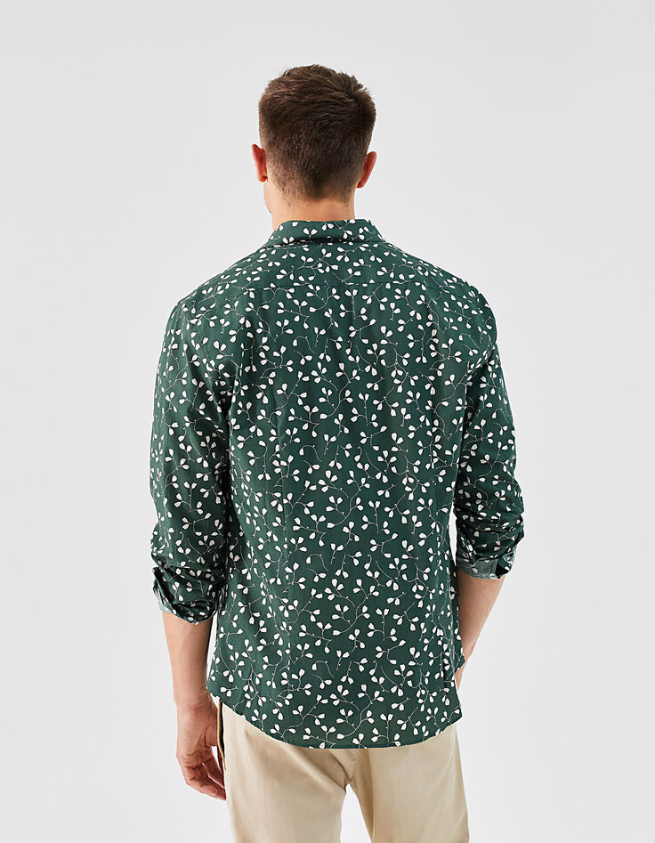 Chemise SLIM verte bio imprimé petites feuilles Homme-3