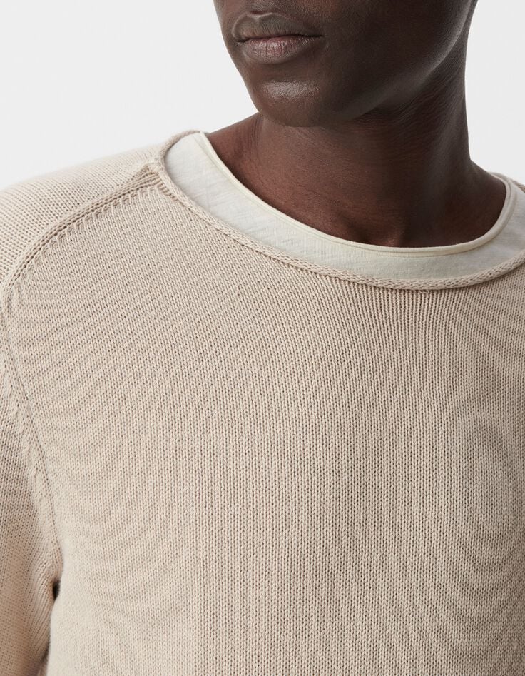 Men&rsquo;s flax knit sweater with rolled edges-4