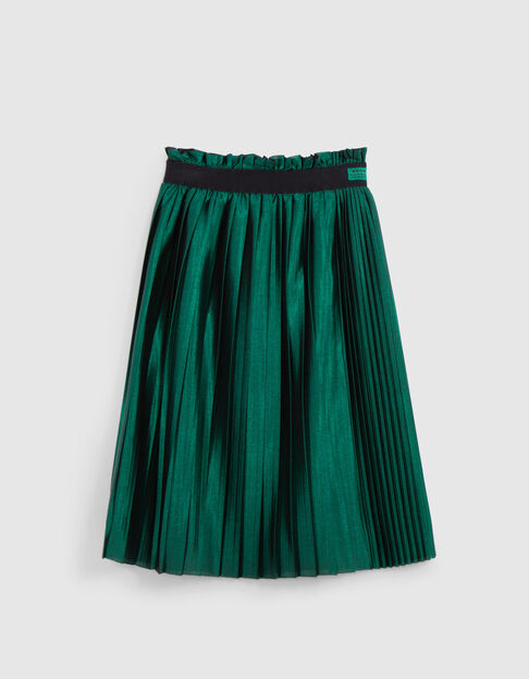 Girl's green satin pleated midi skirt - IKKS