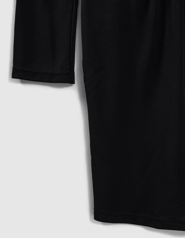 Women's short black belted V-neck dress-6