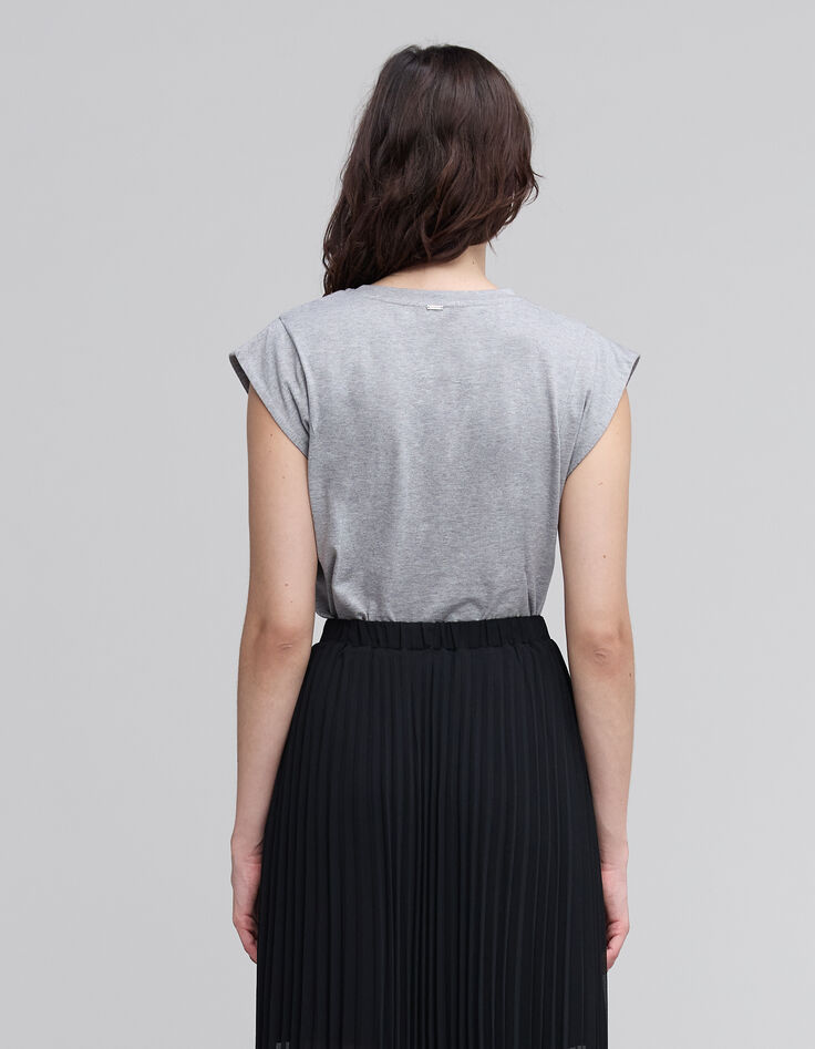 Tee-shirt gris clair chin&eacute; d&eacute;cor coeur Femme-3