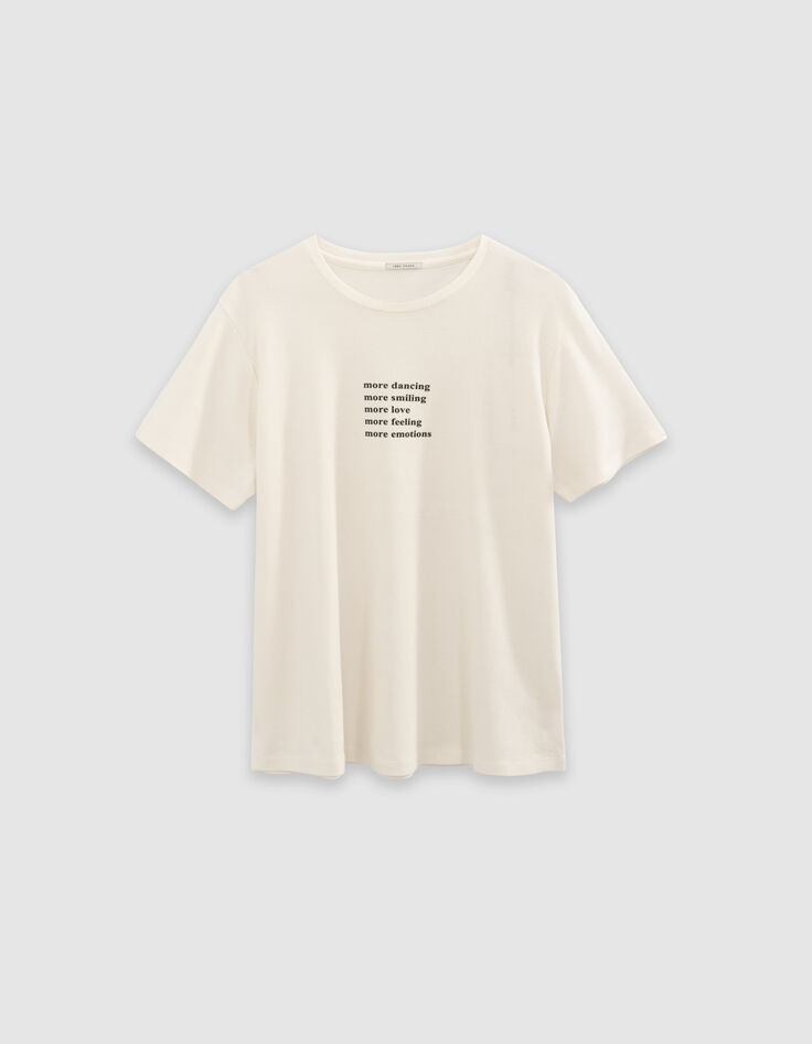 Women’s off-white crew neck T-shirt with glittery slogan-5