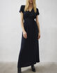 Robe longue en viscose bleu marine dentelle femme-1