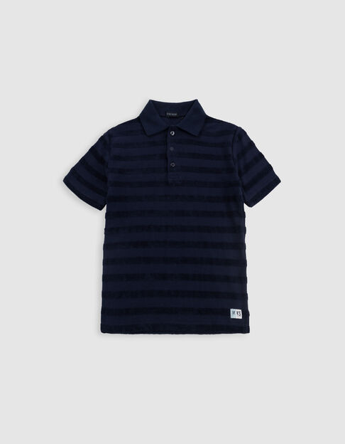 Navy polo shirt organic cotton terry stripes boy - IKKS