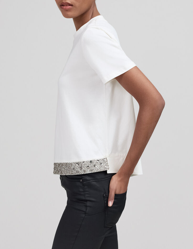 Wei&szlig;es Damen-T-Shirt aus Bio-Baumwolle mit Schmuckbesatz-7