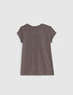T-shirt gris de lin visuel lynx et fleurs 3D fille-3