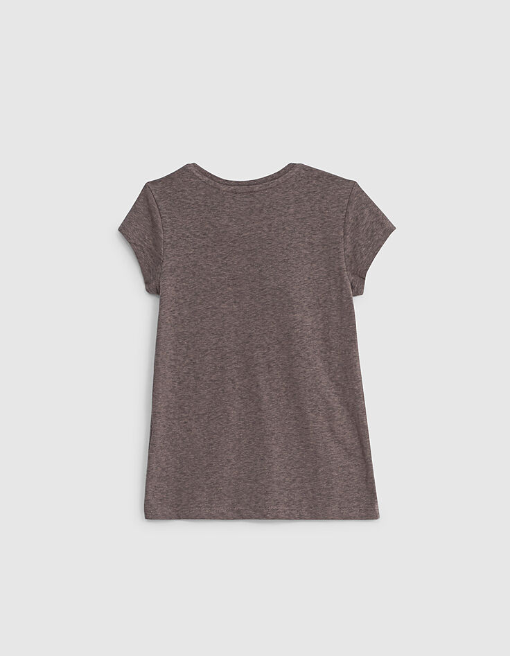 T-shirt gris de lin visuel lynx et fleurs 3D fille-3