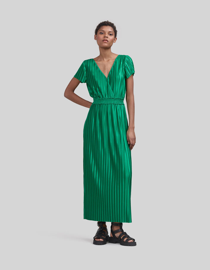 Vestido largo verde plisado mujer - IKKS
