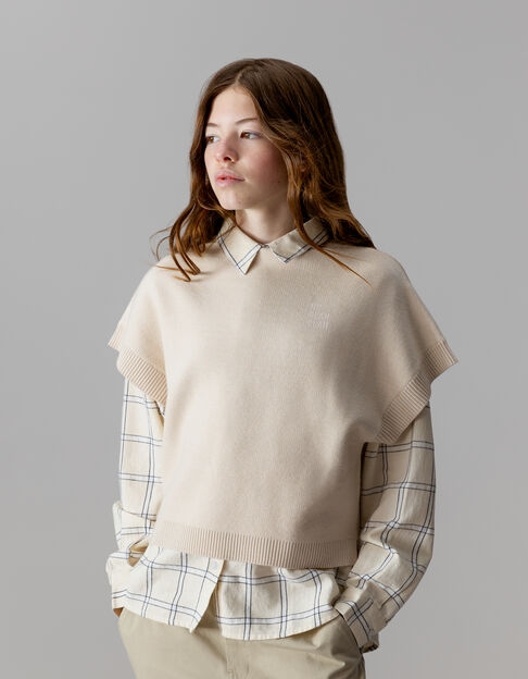 Beiger Mädchenstrickpullover, ärmellos - IKKS