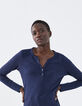 Tee-shirt marine en coton modal tête de mort strass femme-1