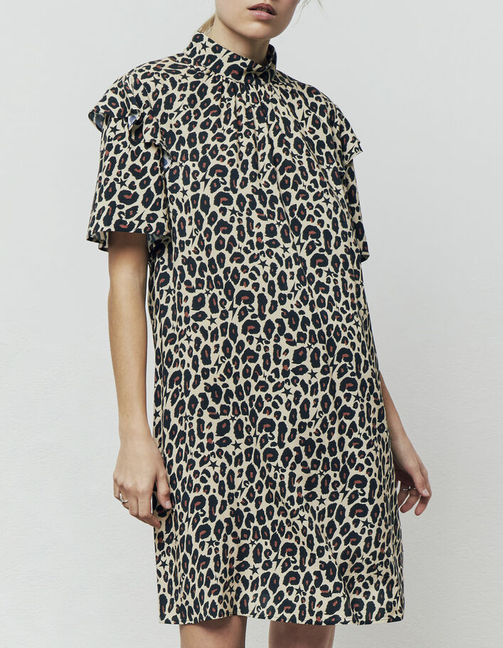 Women's leopard and star print viscose short dress  - IKKS