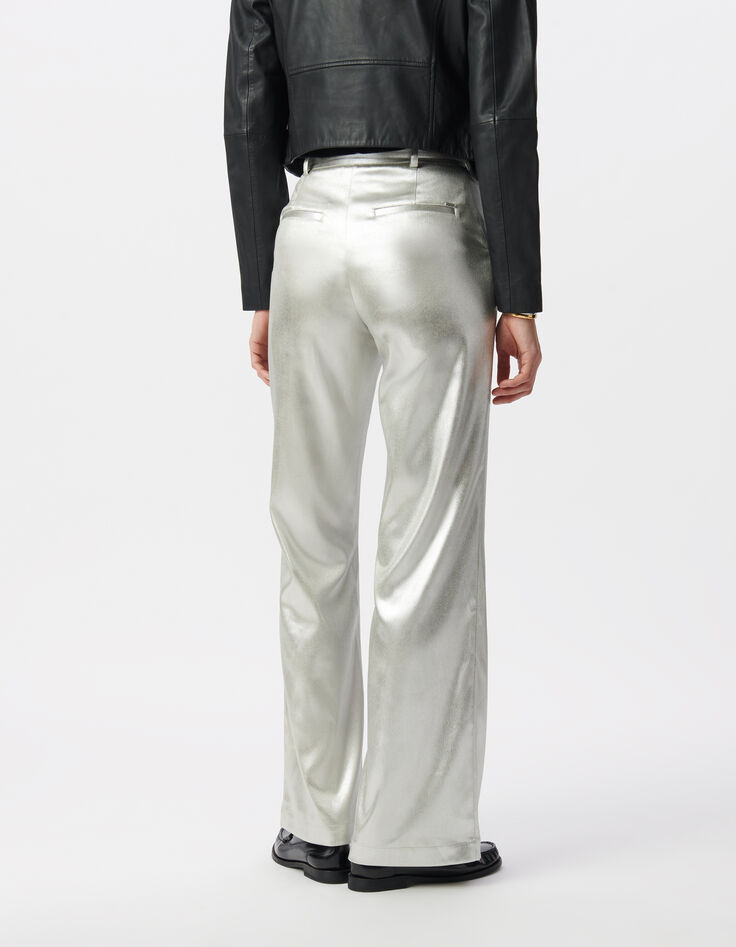 Pantalones de traje acampanados con revestimiento plata para Mujer-3