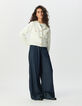 Women’s white knit short cardigan with patch pockets-1