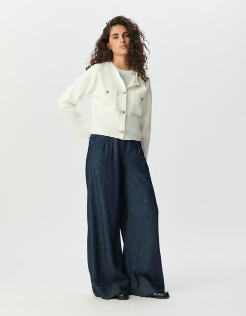 Women’s white knit short cardigan with patch pockets - IKKS