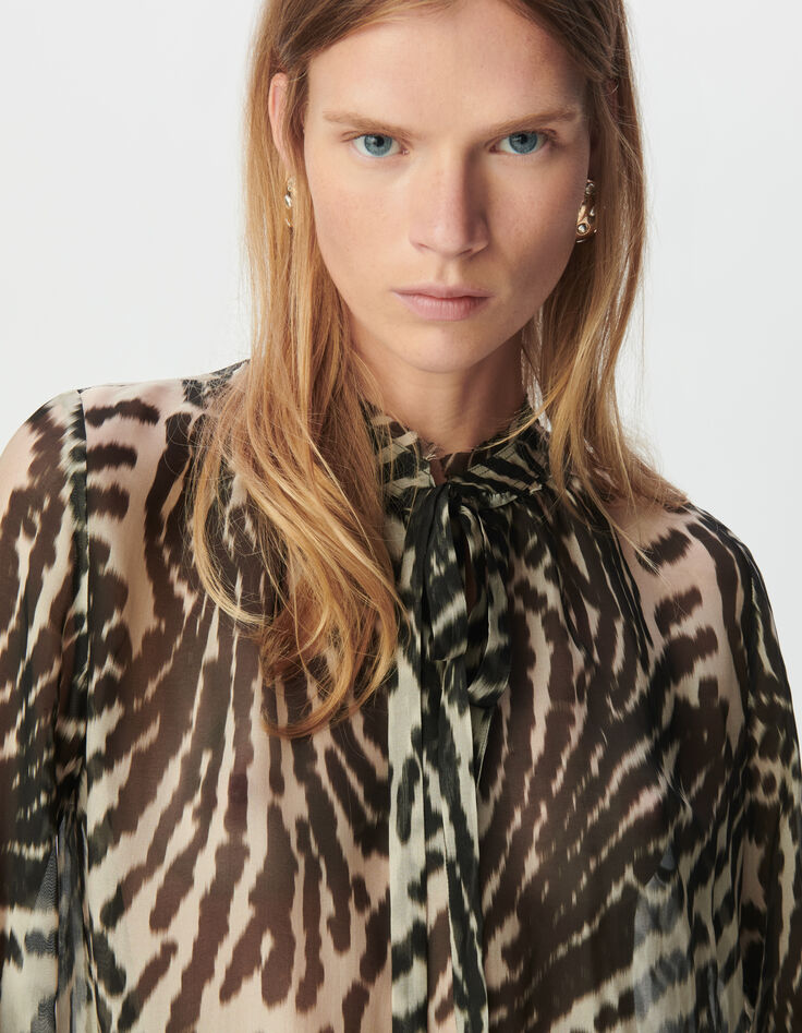 Blouse lavallière noire imprimé zébra Femme-5