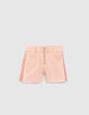 Short en jean rose galons rayés côtés fille-1
