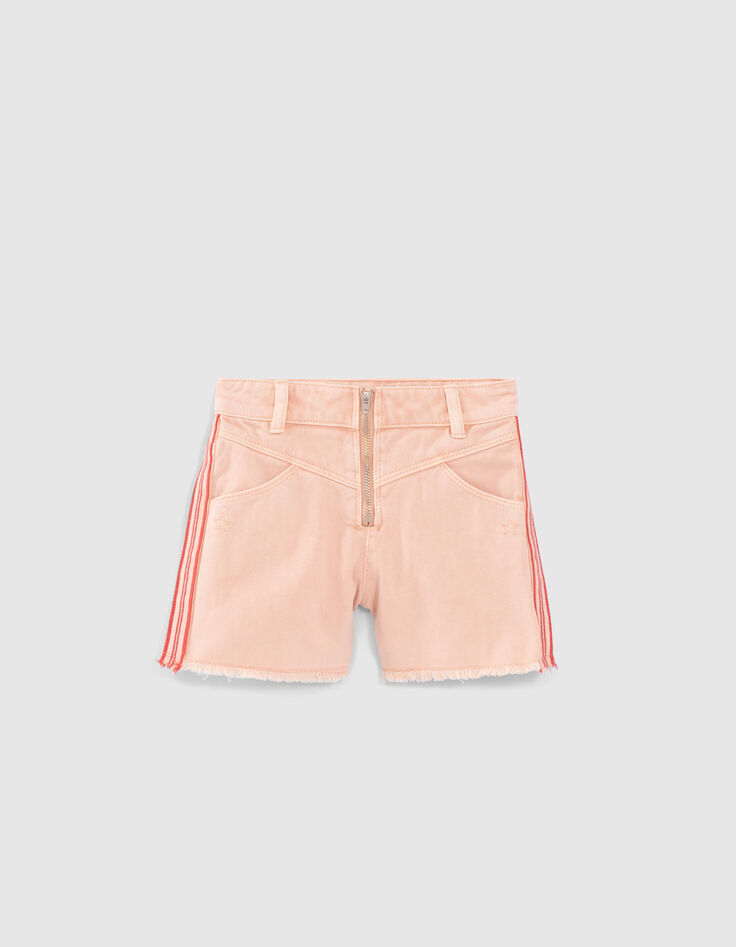Short en jean rose galons rayés côtés fille-1