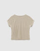 Khaki M&auml;dchen-T-Shirt mit Glitzerschriftzug-3