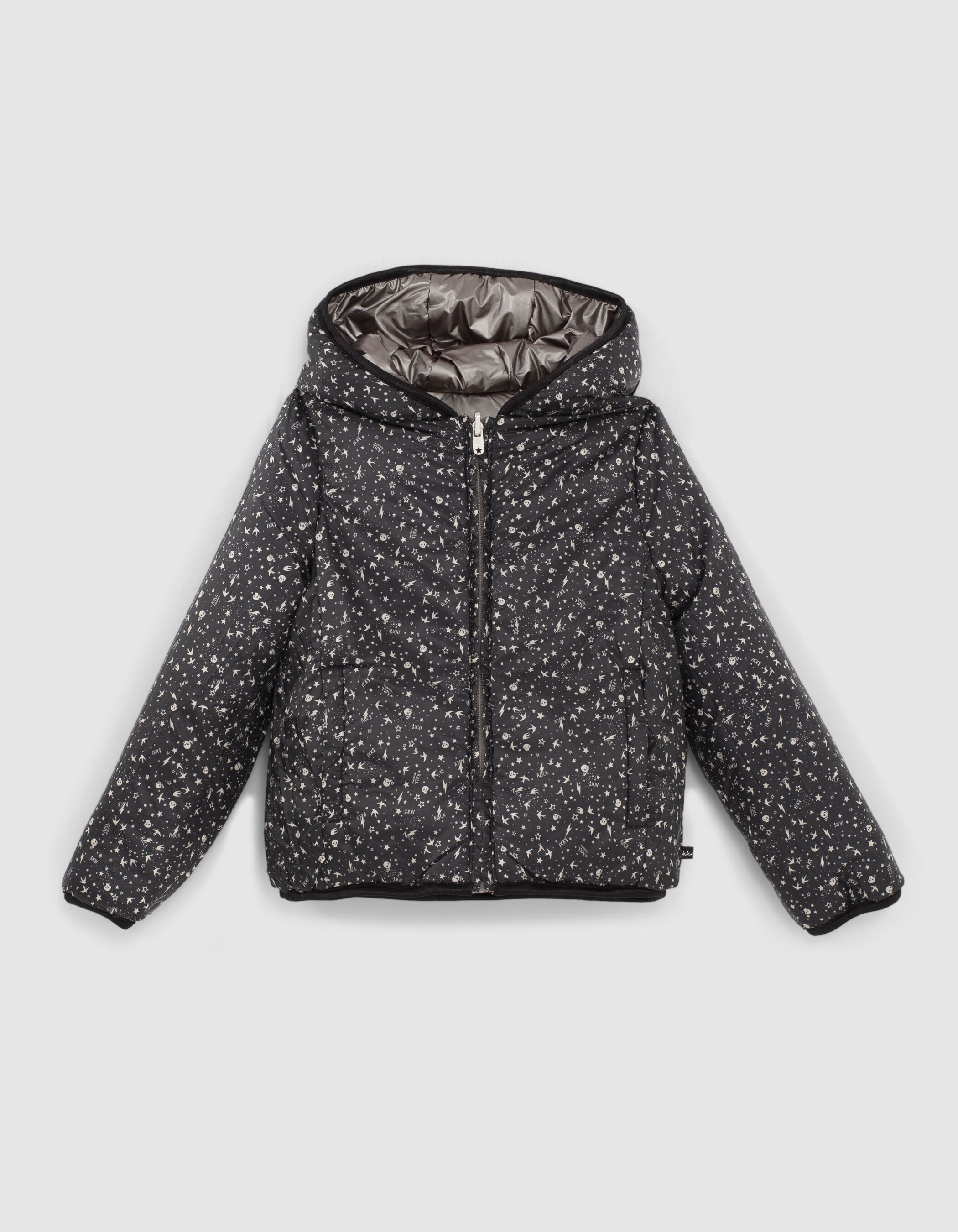 Plumas reversible negro estampado rock y dark silver nina IKKS