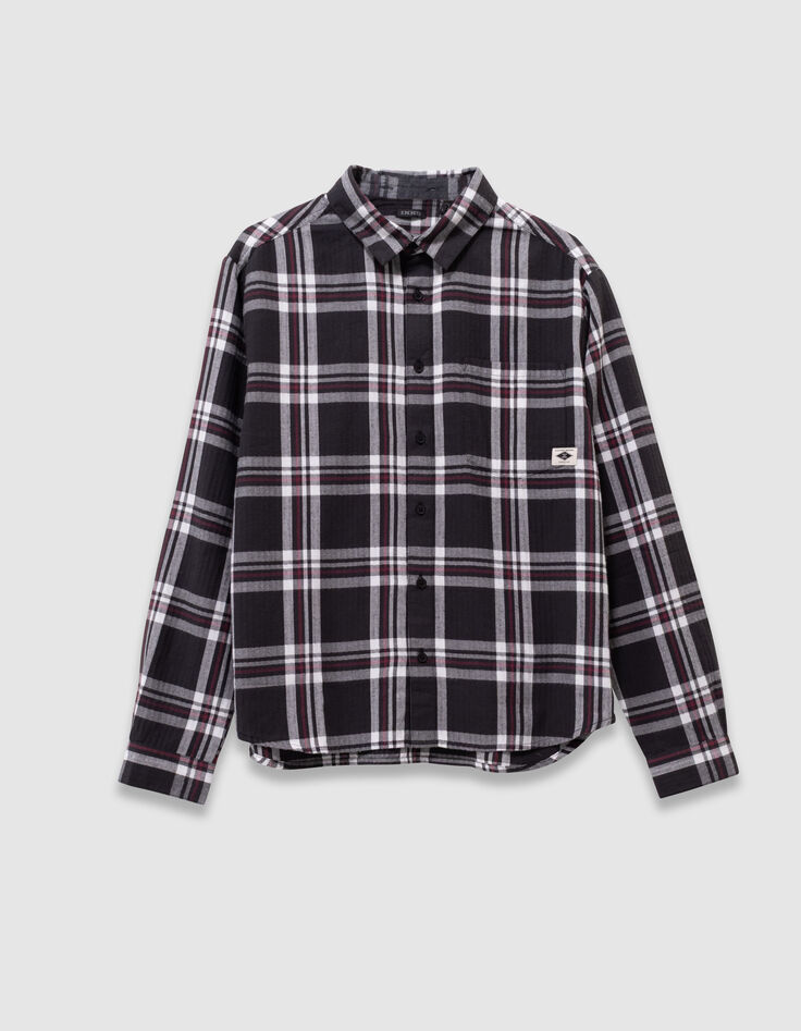Chemise carreaux grise capuche amovible garçon-4