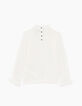 Gebroken wit T-shirt met plooien en kant voor meisjes-3