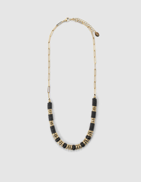 Collier ras-de-cou noir et doré perles Heishi Femme