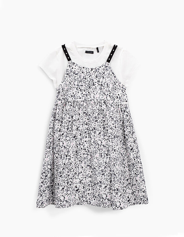 Robe 2 en 1 blanc imprimé tachiste et tee-shirt fille-3 Robe 2 en 1 blanc imprimé tachiste et tee-shirt fille-3