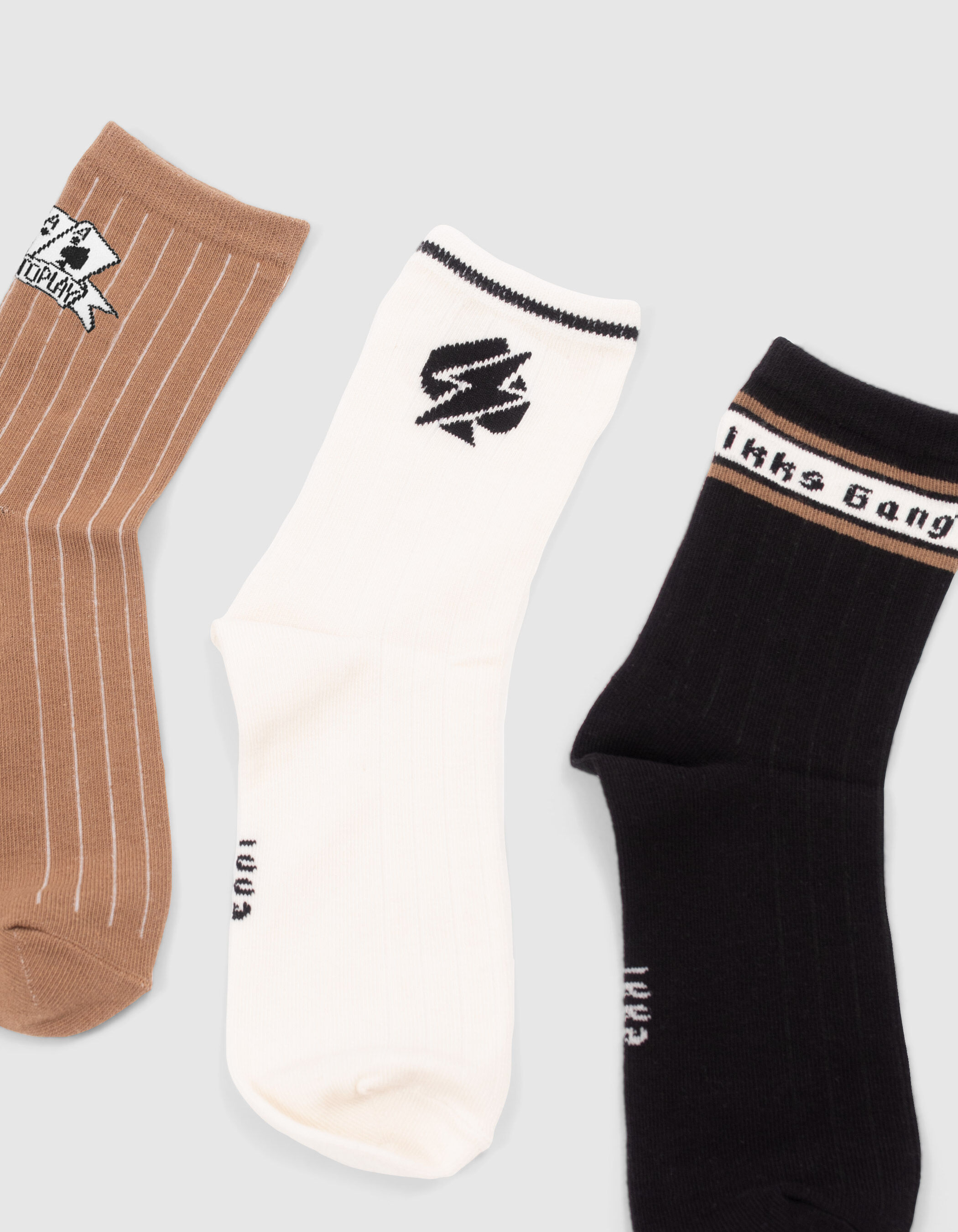 Chaussettes noires blanches et camel garcon IKKS