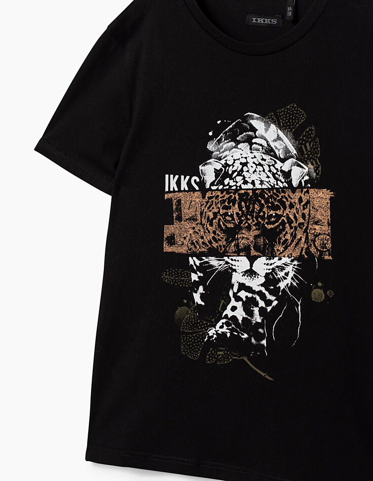 Boys’ black leopard triptych print T-shirt -3
