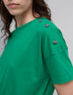 Women's green T-shirt with star design on shoulder and round collar-3