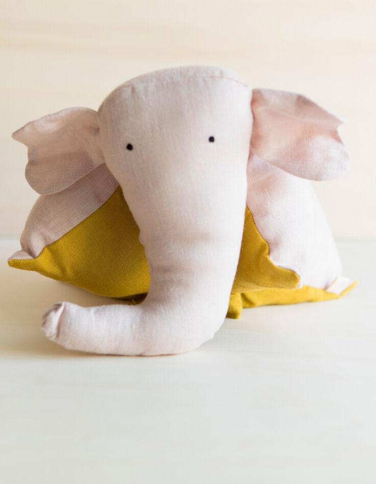Coussin doudou rose et jaune lin lavé GABRIELLE PARIS-1