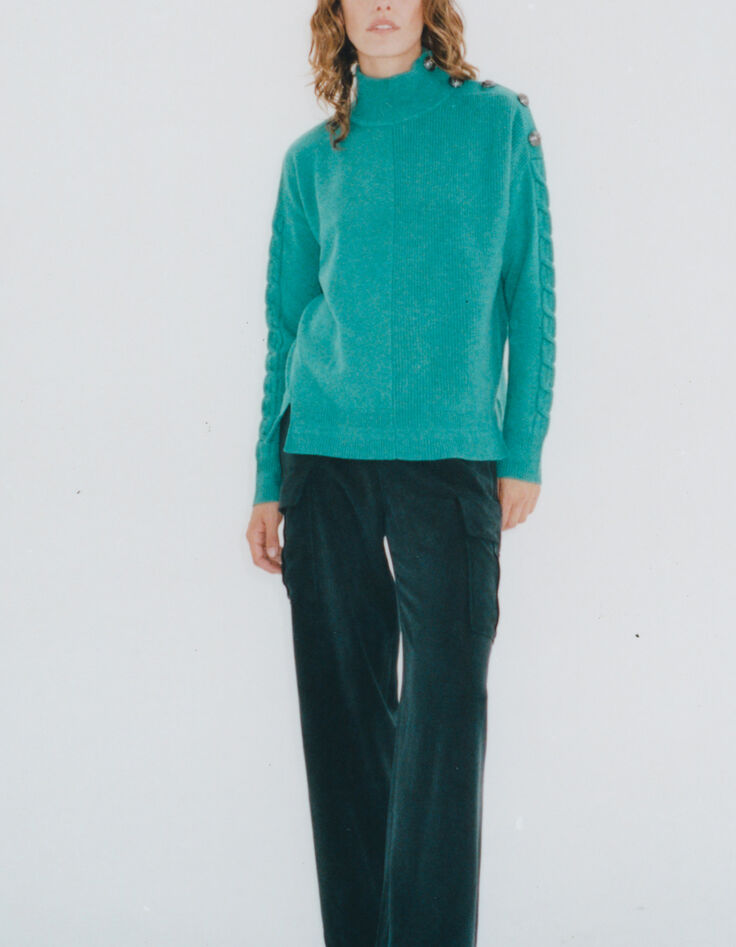 Women’s amazonite knit sweater with  shoulder buttons-4