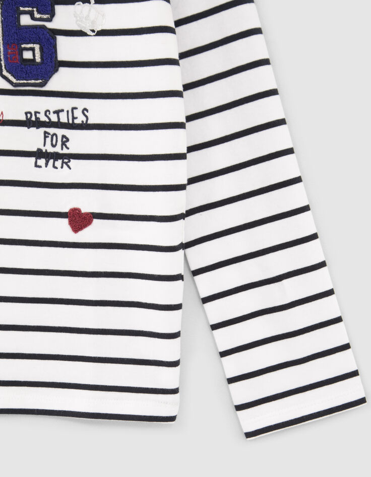 Cremewei&szlig;es, besticktes M&auml;dchen-Ringelshirt, Biobaumwolle-4