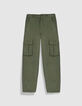 Vloeiende kaki cargo broek voor meisjes-4